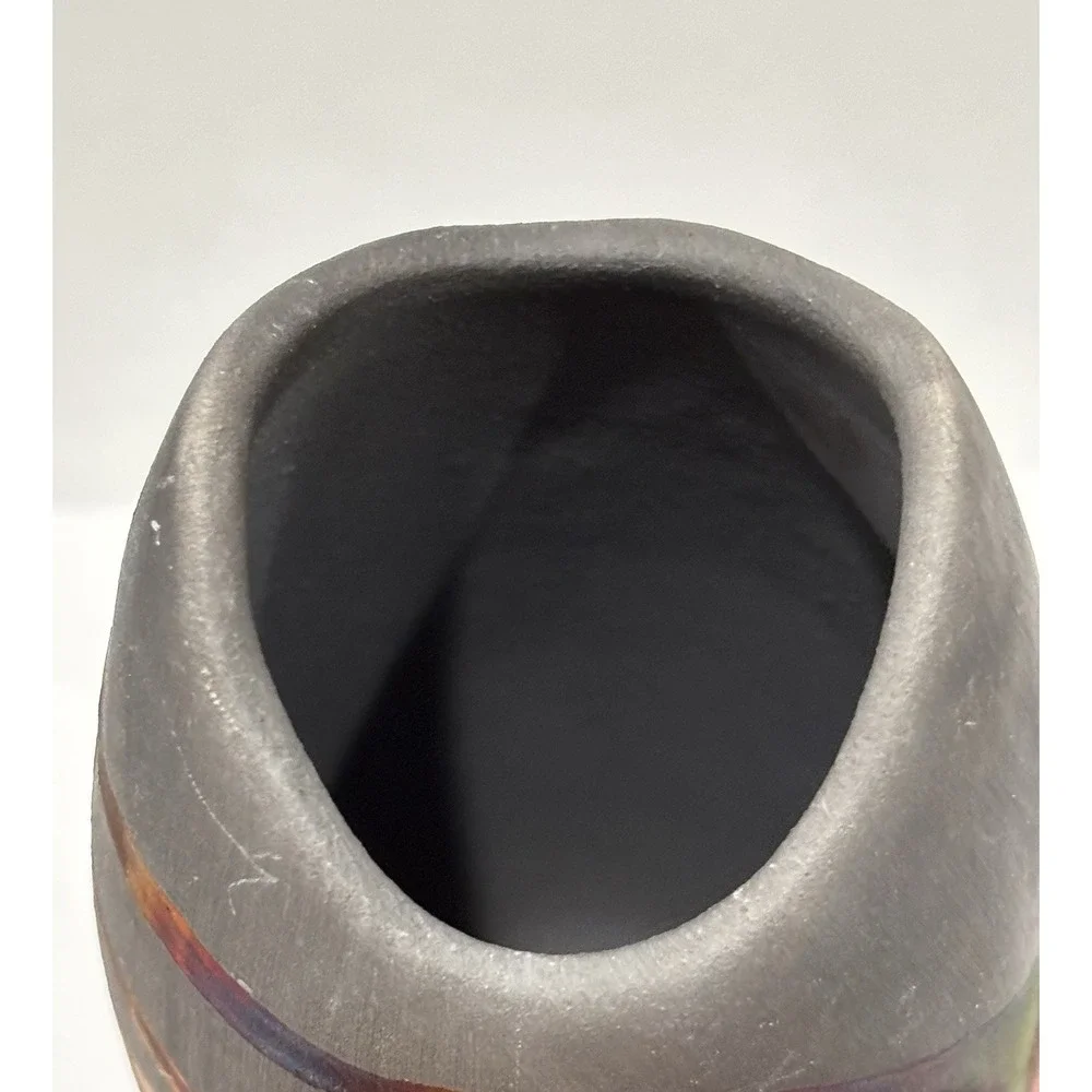 RAACUU Studio Pottery Vase Abstract Multicolor Glaze Handcrafted Stamped Base